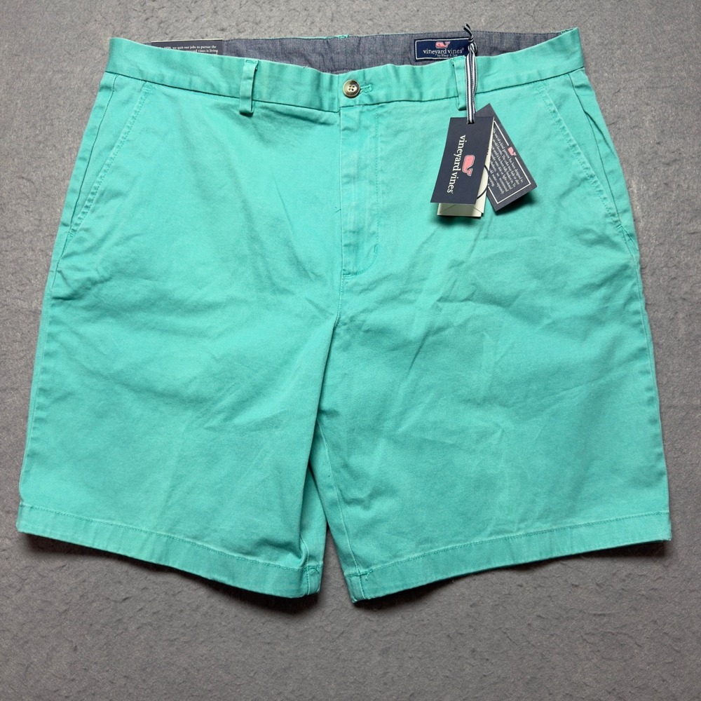 Vineyard Vines Mens 38 9 Inch Breaker Shorts Green Turquoise Stretch Chino NEW